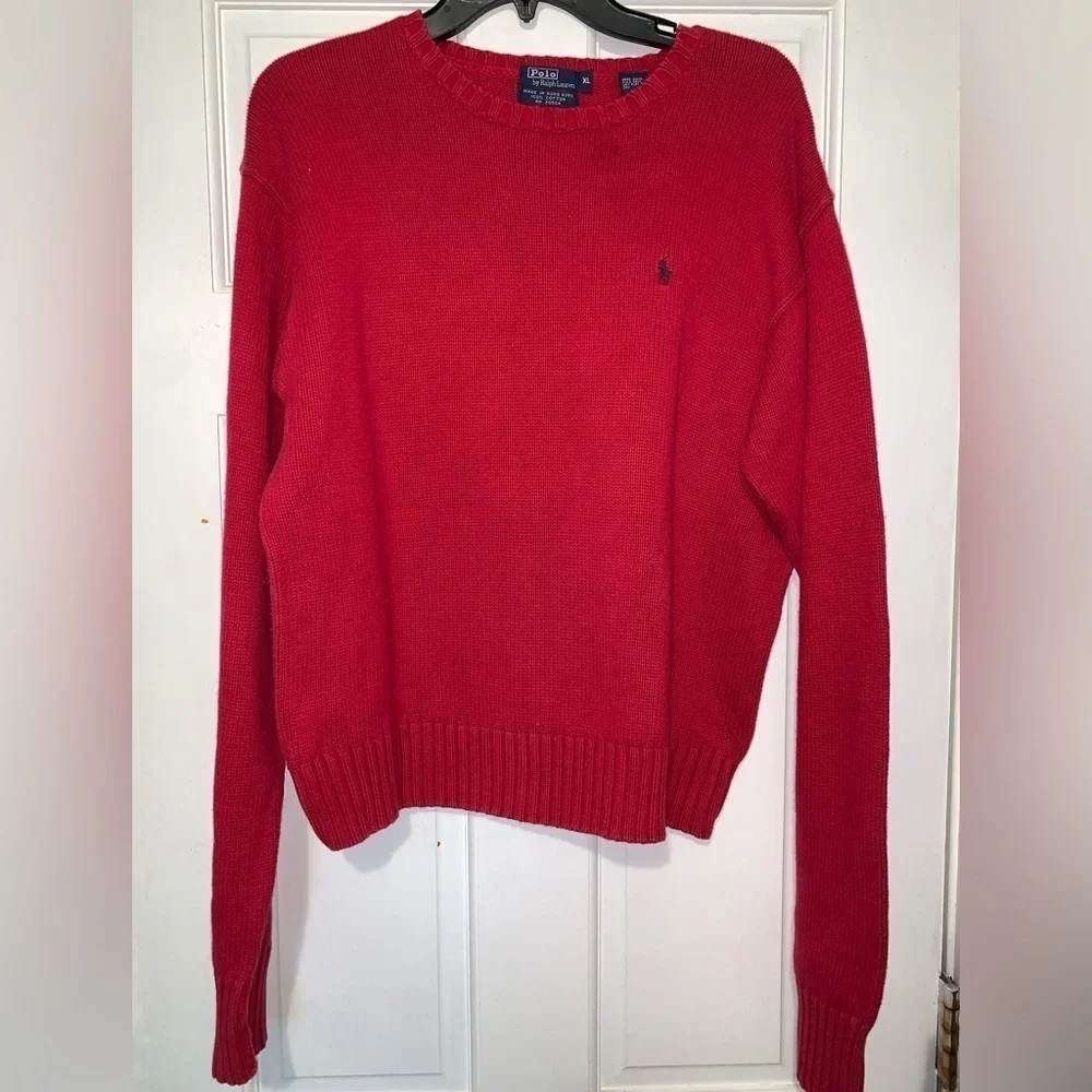 Polo Ralph Lauren Mens XL Crewneck Sweatshirt Red 1990s Pullover y2k